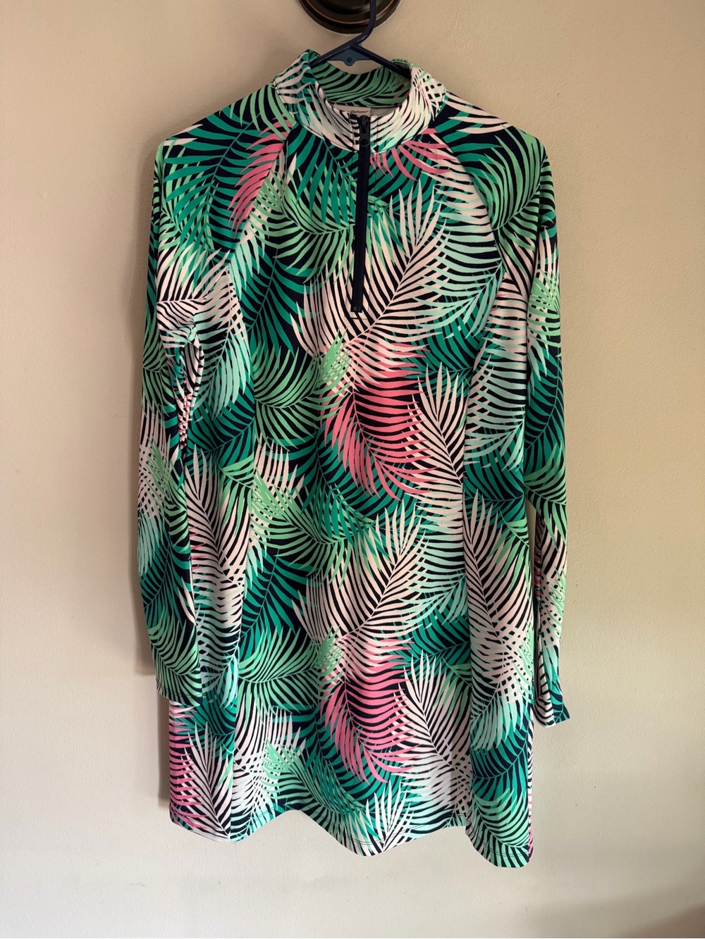 Tommy Bahama Golf Tropical Palm Print Long Sleeve Half Zip Active Dress Large
